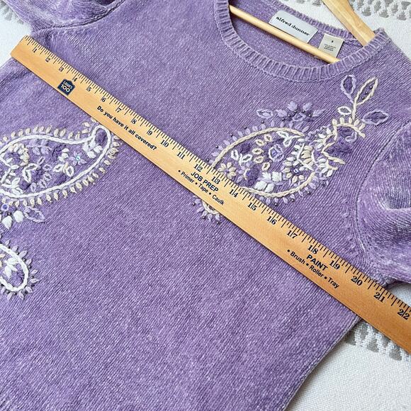 Alfred Dunner Lavender Grandmacore Chenille Sweater Embroidered Paisley Womens S - Picture 5 of 9